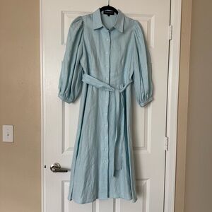 Behida Dolic Linen Puff Sleeve Midi Dress Size Large